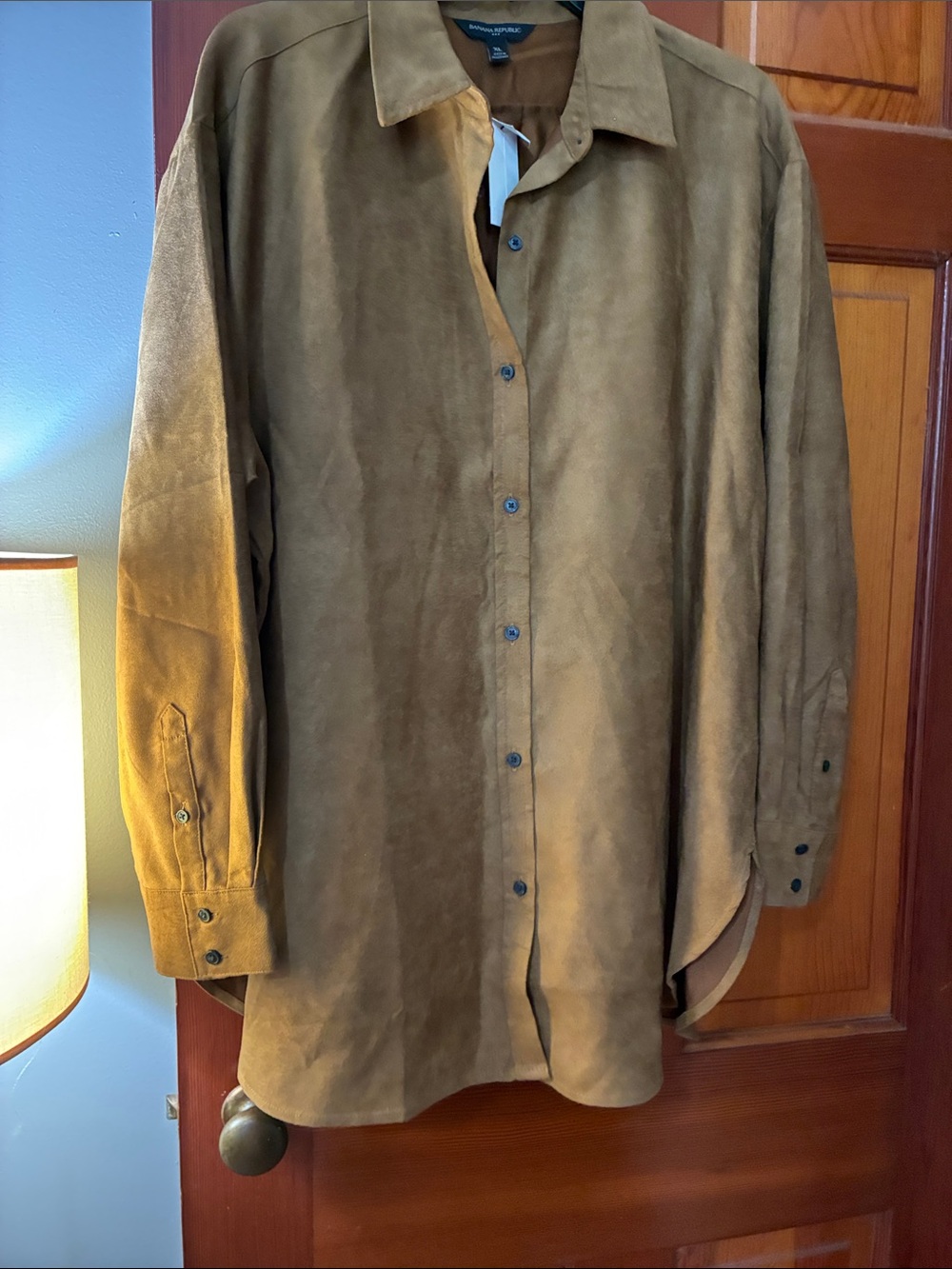 Banana Republic women’s Suede-Look Button-Down Shirt in Camel Brown